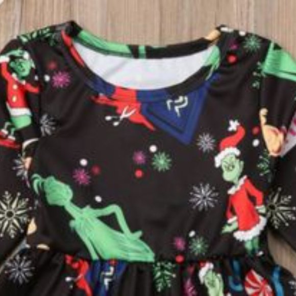 New Girl's Christmas Grinch You're A Mean One Dress - Picture 2 of 4